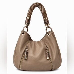 Michael Kors Beige Pebble Leather Hobo Twisted Handle everyday bag